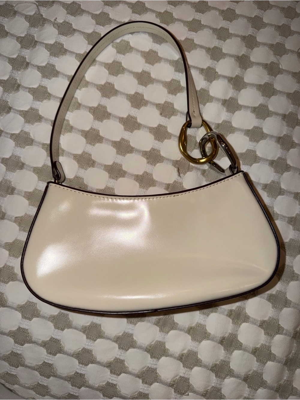 STAUD Cream Leather Shoulder Bag with Gold Ring Detail - Picture 3 of 4